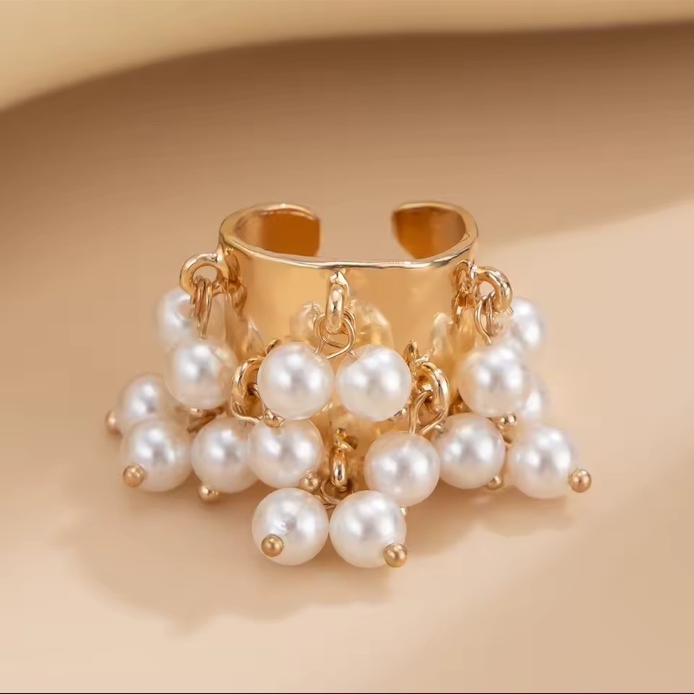Baroque Gold Pearl Cluster Adjustable Statement Ring